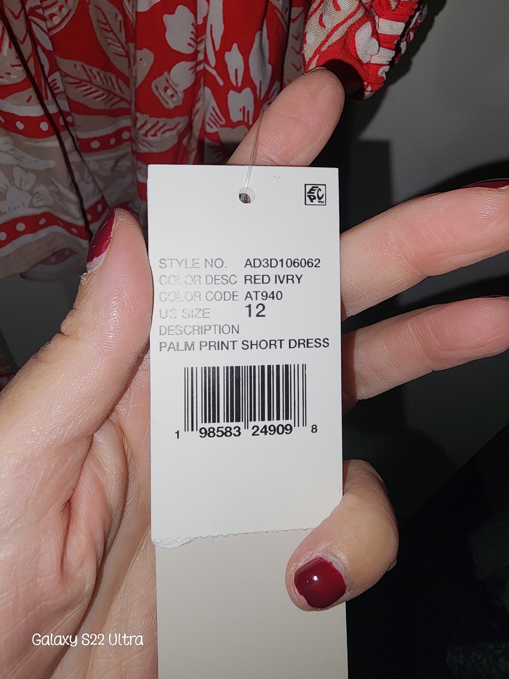 Adrianna Papell Red and Ivory Palm-Print Short Dress